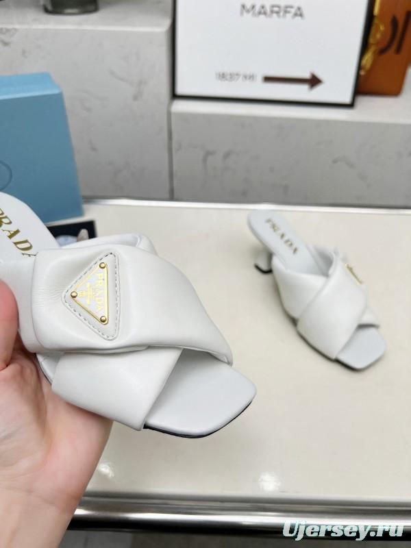 2025 Women Prada White Lambskin Mules