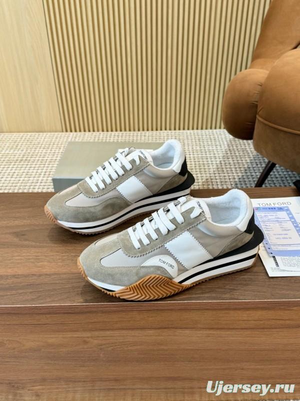 2025 Unisex TOM FORD White Grey Black Leather Suede Sneakers LY00360(F)/LY00370(M)