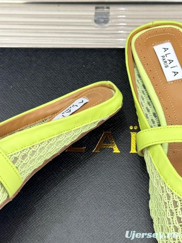 2025 Slippers Unisex AlAIA Light Green Mesh Leather Flat Customize
