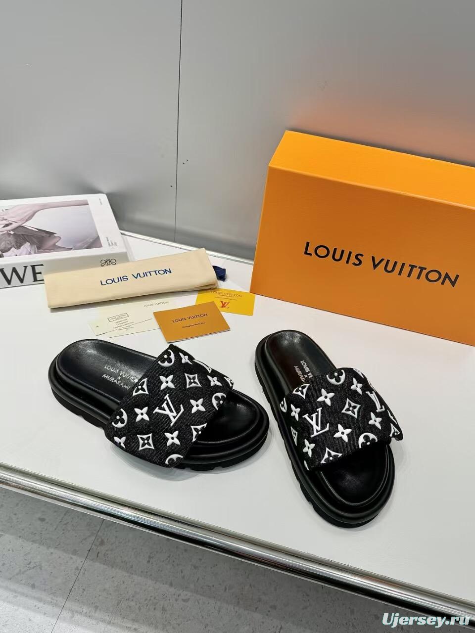 2025 Slippers Louis Vuitton Black Fabric Slippers