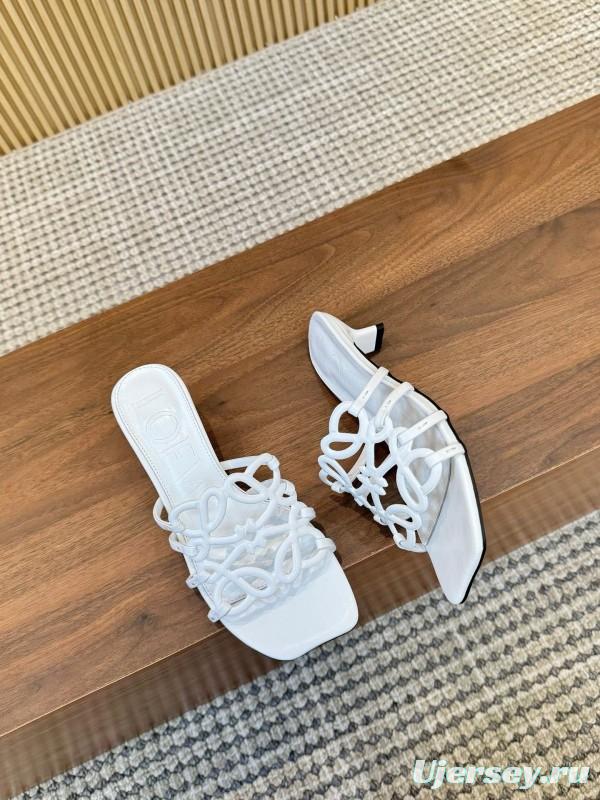 2025 Women Loewe White Leather Sandals