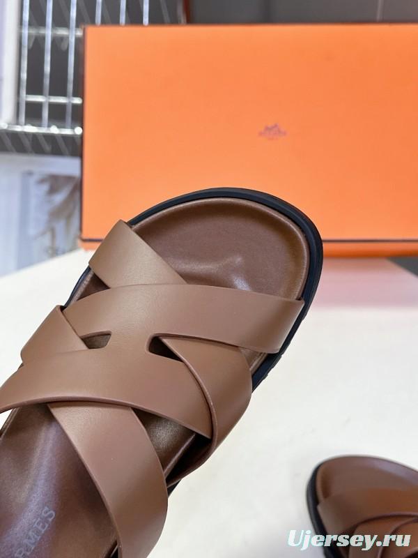 2025 Women Hermès Brown Leather Sandals