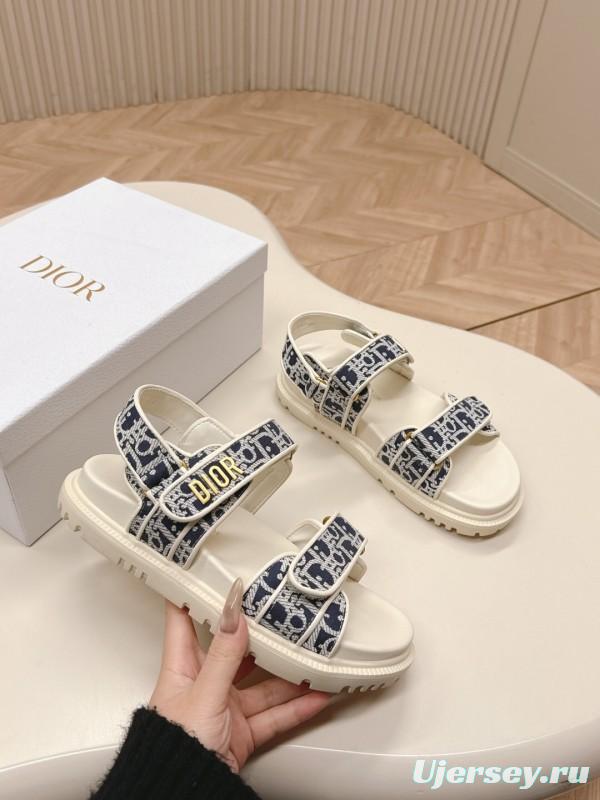 2025 Women Dior Navy White Canvas Sandals LY