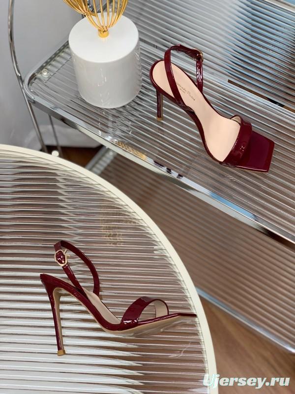 2025 Women Gianvito Rossi Burgundy Patent Leather High Heel Sandals
