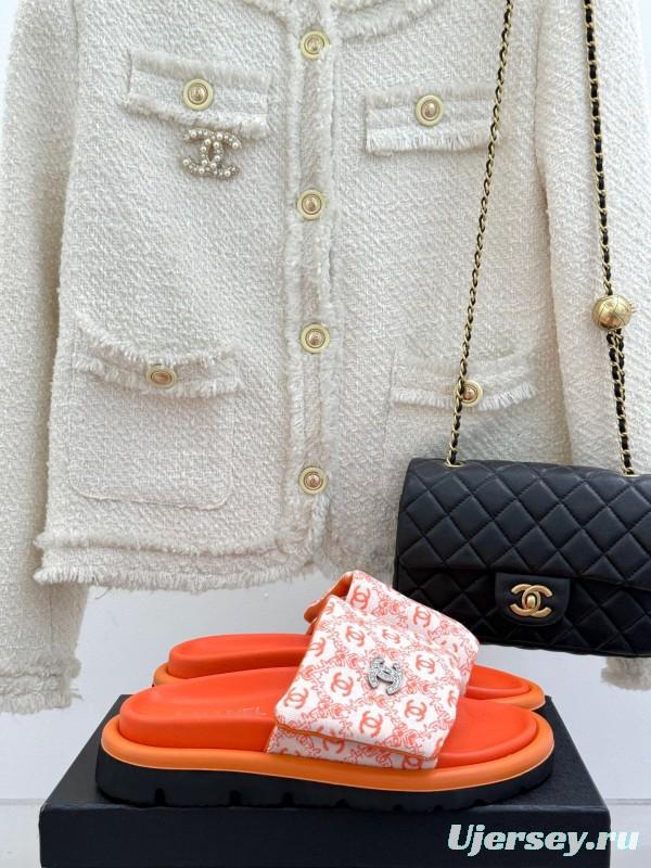 2025 Slippers Chanel Orange Nylon Slippers