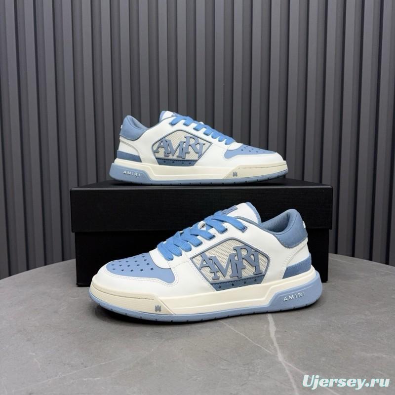 2025 Unisex Amiri White Light Blue Leather Sneakers MJ00360
