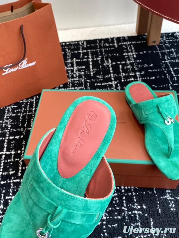 2025 Women Le Parmentier Green Suede Slippers KFY00280