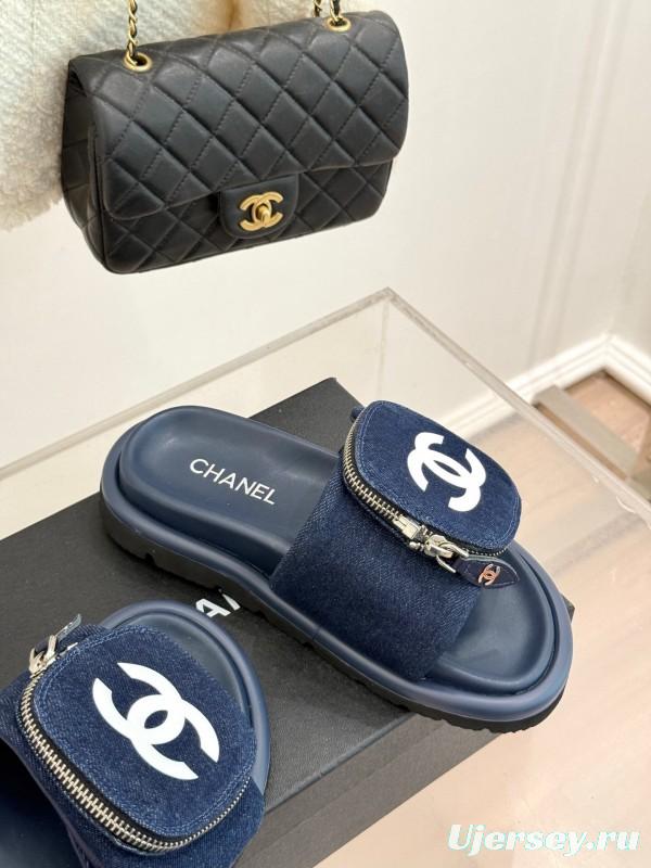 2025 Slippers Chanel Navy Denim Slippers