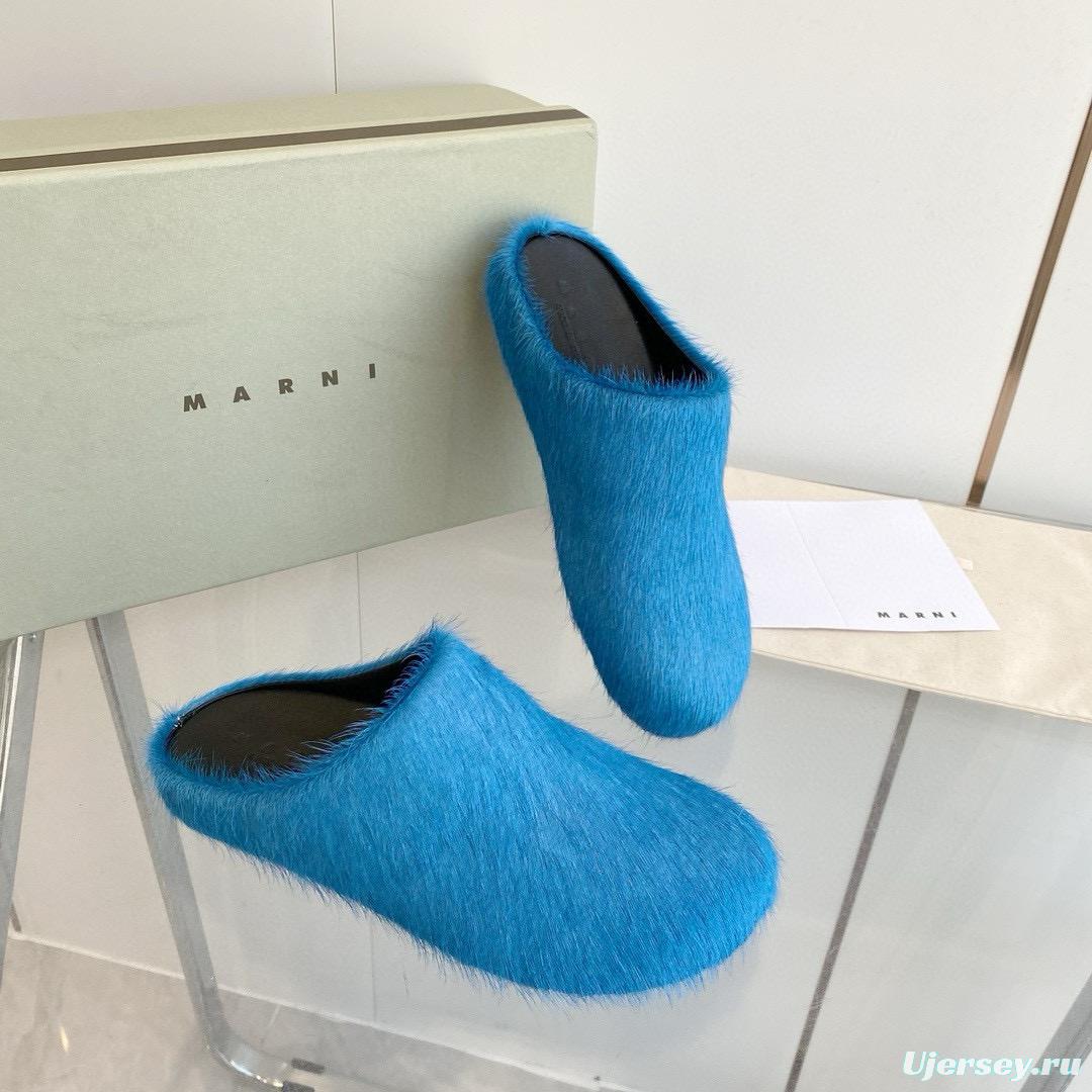 2024 Women Marni Blue Horsehair Slippers