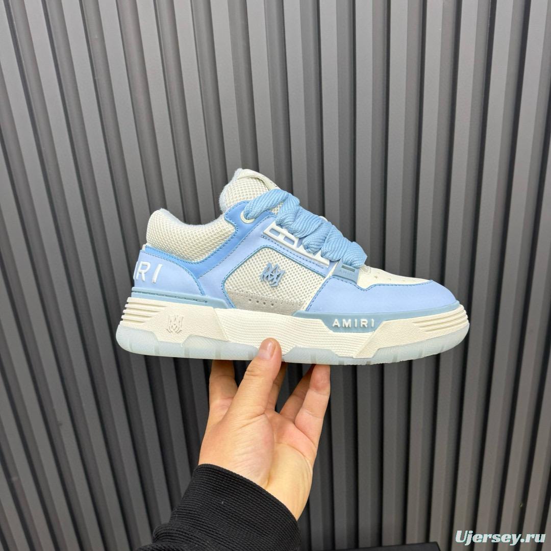 2024 Unisex Amiri Light Blue White Leather Mesh Sneakers MJ00360