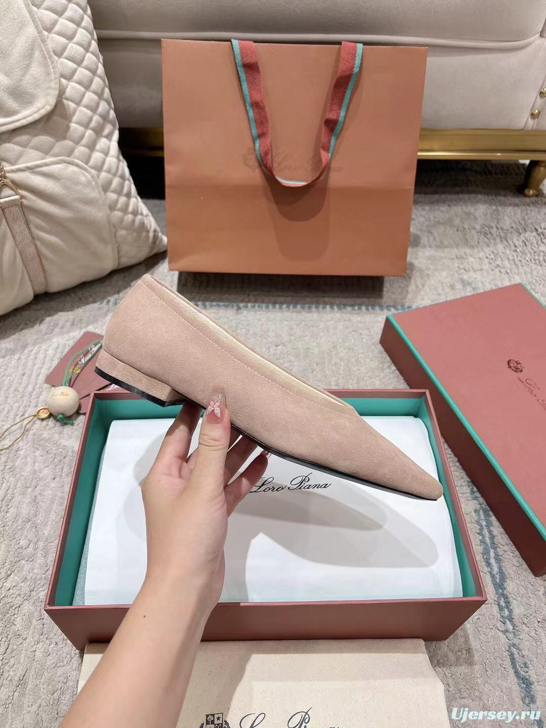 2025 Women Le Parmentier Pink Suede Ballet Flats