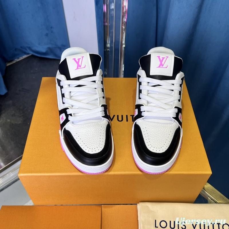 2025 Unisex Louis Vuitton White Black Pink Leather Fabric Trainer