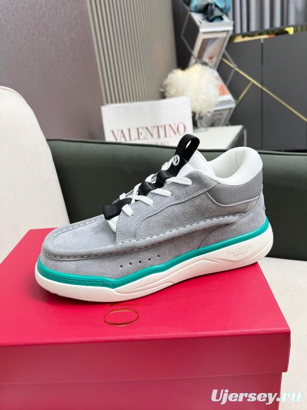 2025 Unisex Valentino Grey White Green Leather Mesh Sneakers LY00390
