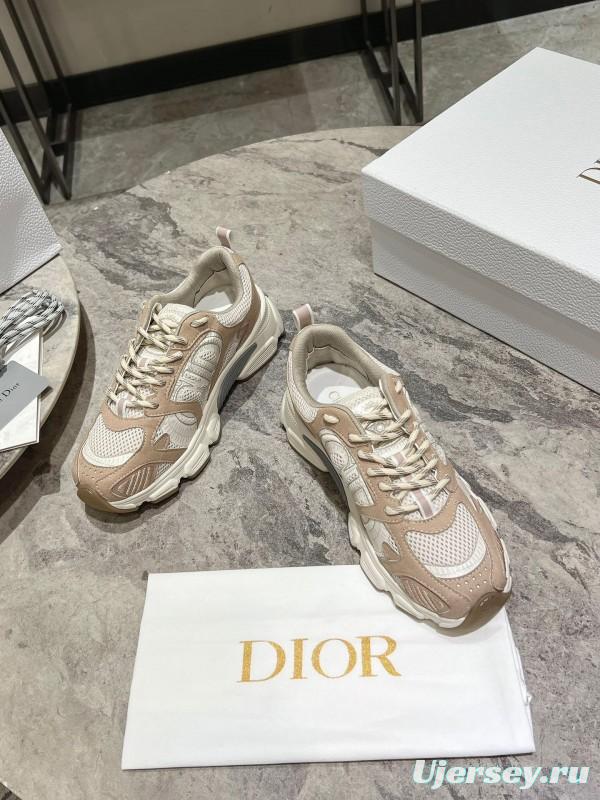 2025 Women Dior Beige White Mesh Leather Sneakers