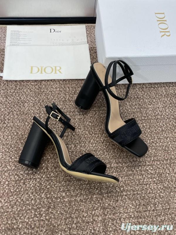 2025 Women Dior Black Leather High Heel Sandals