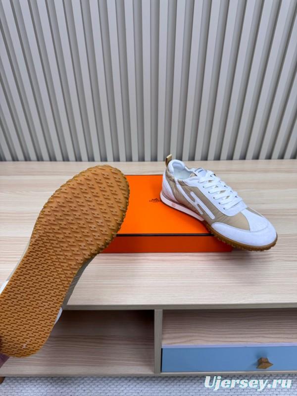 2025 Unisex Hermès White Beige Suede Goat Leather Sneakers Top Version LY00310