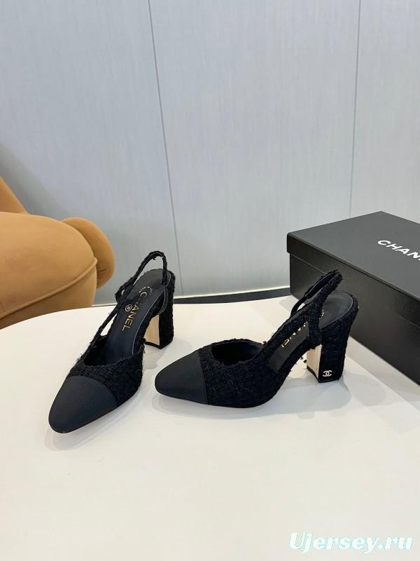 2025 Women Chanel Black Wool Leather Pumps LY00270