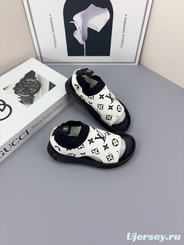 2025 Kids Louis Vuitton Black White Fabric Sandals