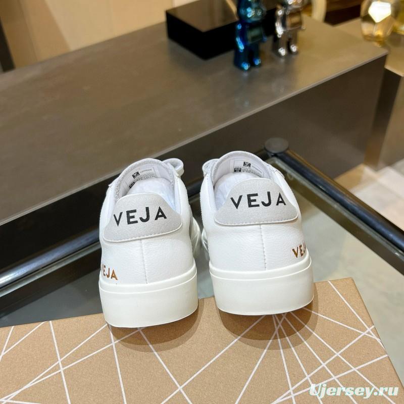 2025 Unisex VEJA White Leather Canvas Sneakers V-Logo MJ00240