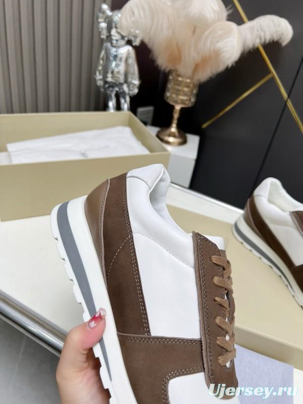 2024 Men Brunello Cucinelli White Brown Leather Suede Sneakers MJ00360