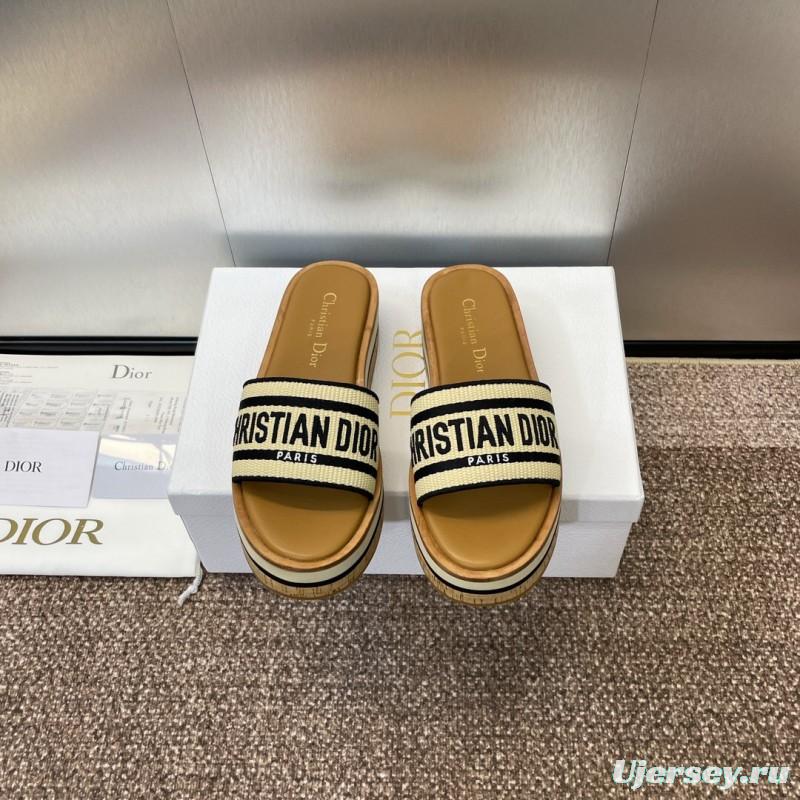2025 Slippers Dior Beige Black Textile Platform Embroidery