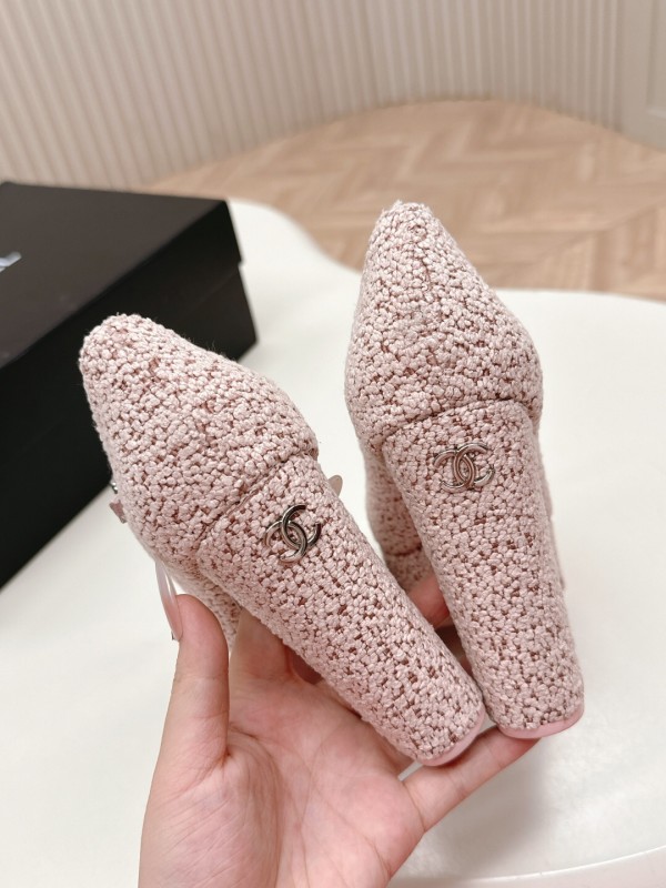 2025 Women Chanel Pink Black Wool Platform Mary Jane KFY00330