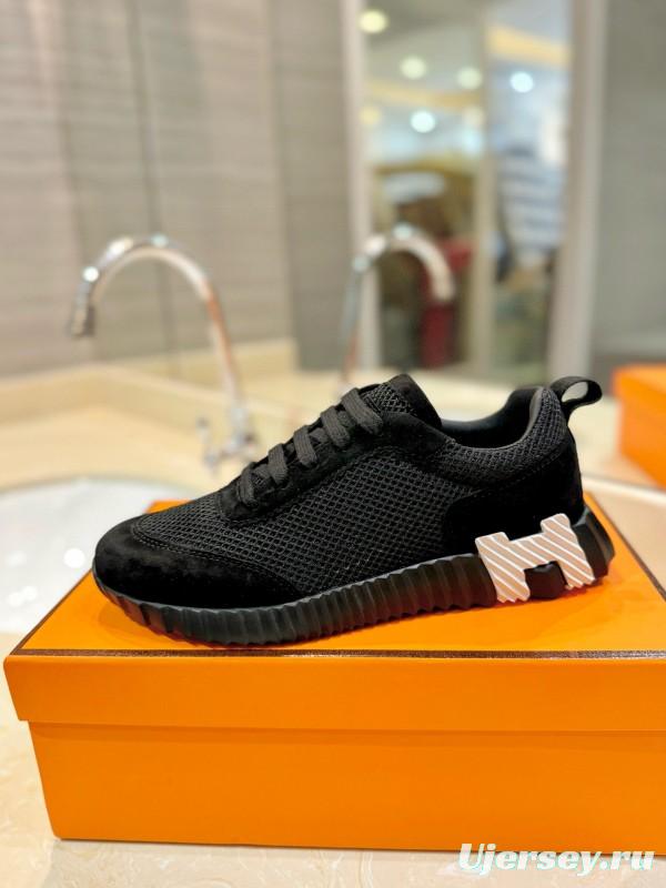 2024 Unisex Hermès black mesh suede sneakers