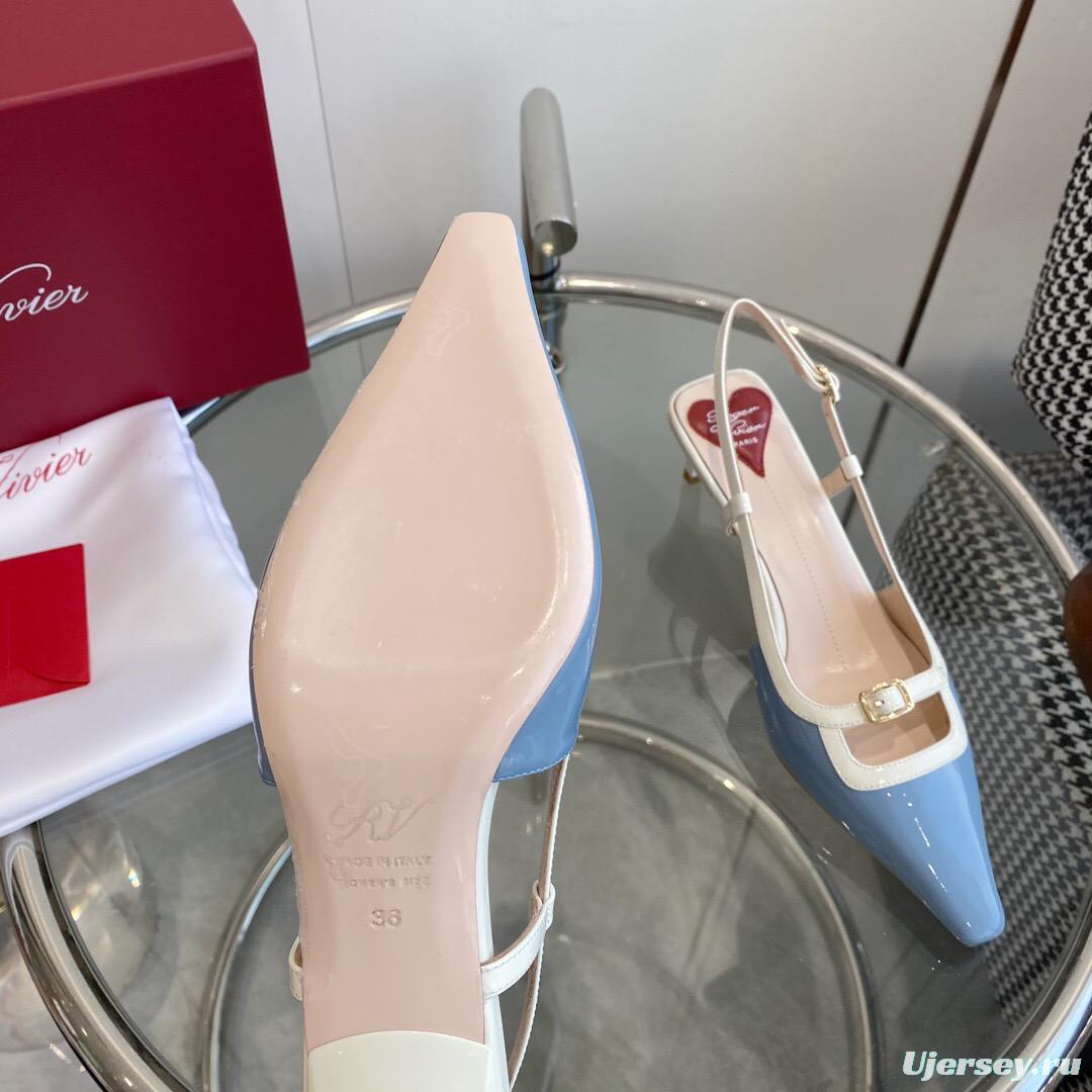2025 Women Roger Vivier Blue White Patent Leather Slingback Pumps KFY00340