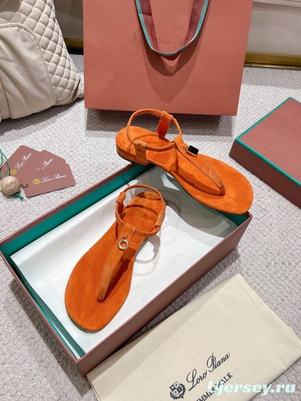2025 Slippers Loro Piana Orange Suede Slippers LY00300
