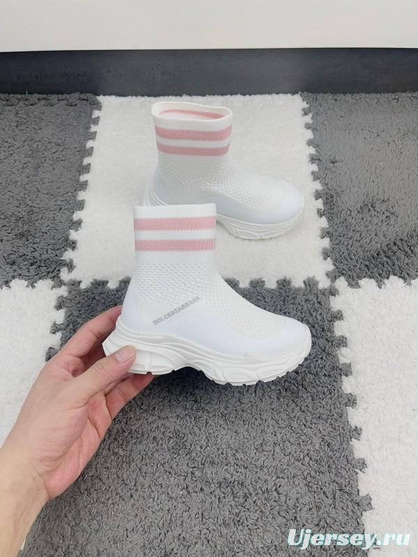 2024 Kids Dolce & Gabbana White Pink Black Knit Fabric Sneaker