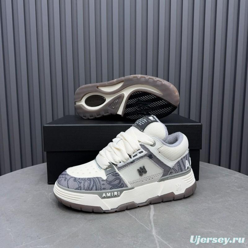 2024 Unisex Amiri White Grey Mesh Leather Sneakers MJ00360