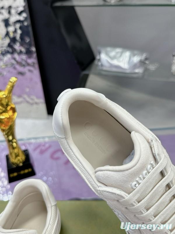 2024 Unisex Gucci White Leather Suede Sneakers MJ00310