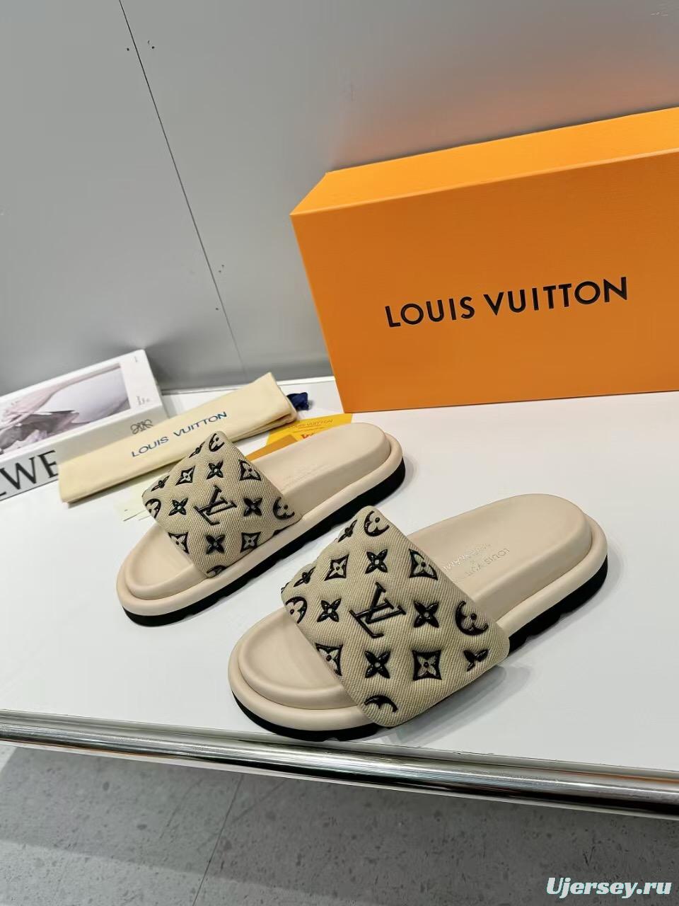 2025 Slippers Louis Vuitton Beige Fabric Slippers