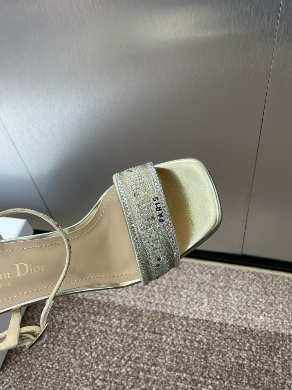 2025 Women Dior Gold Crystal Embellished Leather Sandals KFY00320