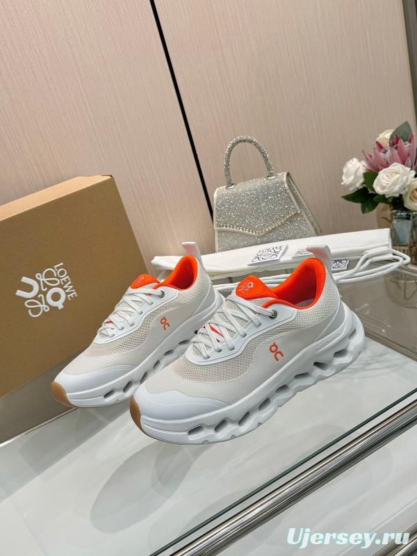 2025 Women Loewe White Orange Mesh Leather Sneakers