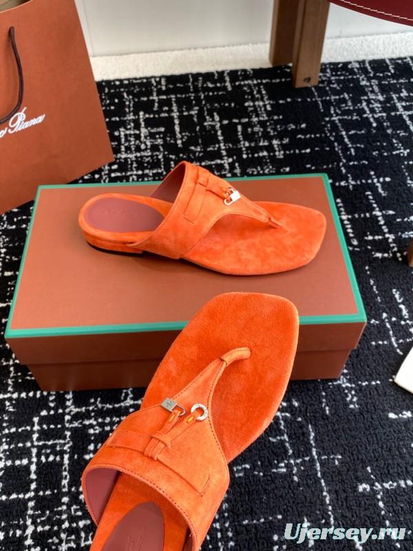 2025 Women Le Parmentier Orange Suede Slippers KFY00280