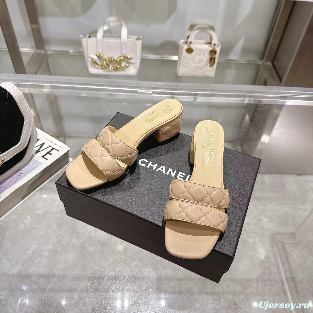 2025 Women Chanel Beige Leather Slippers LY00280