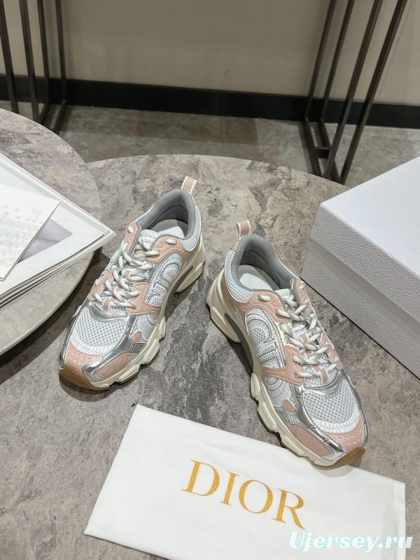 2025 Women Dior White Pink Grey Mesh Leather Running Shoes