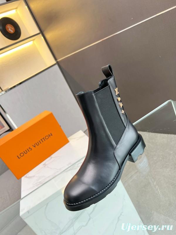 2024 Women Louis Vuitton Black Leather Ankle Boots MJ00310