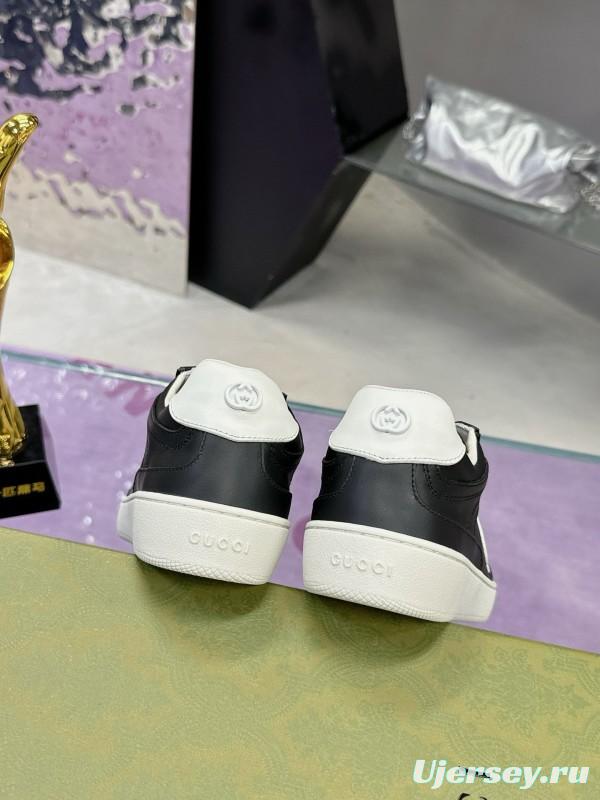 2024 Unisex Gucci Black White Leather Suede Sneakers MJ00310