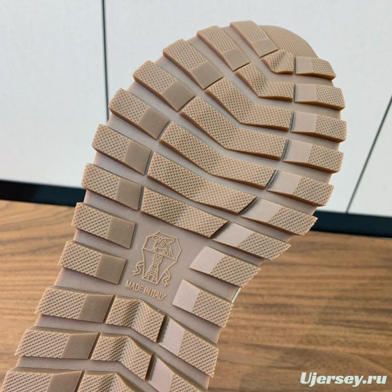 2025 Unisex Brunello Cucinelli Beige Gray White Leather Wool Casual Sneakers LY