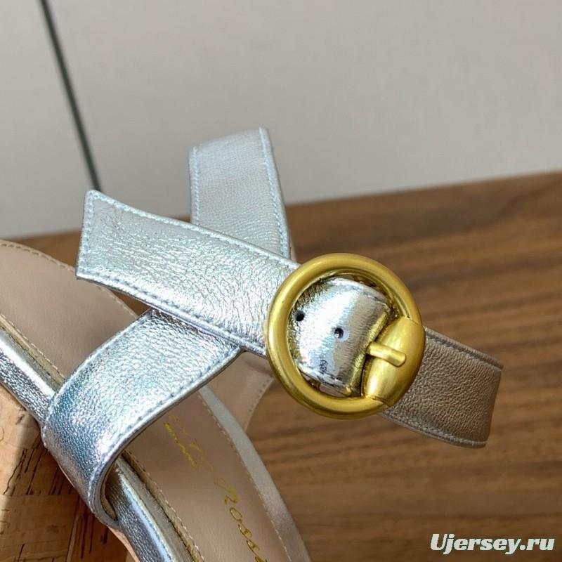 2025 Women Gianvito Rossi Silver Leather Platform Sandals