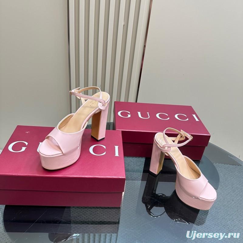 2025 Women Gucci Pink Patent Leather Platform Sandals