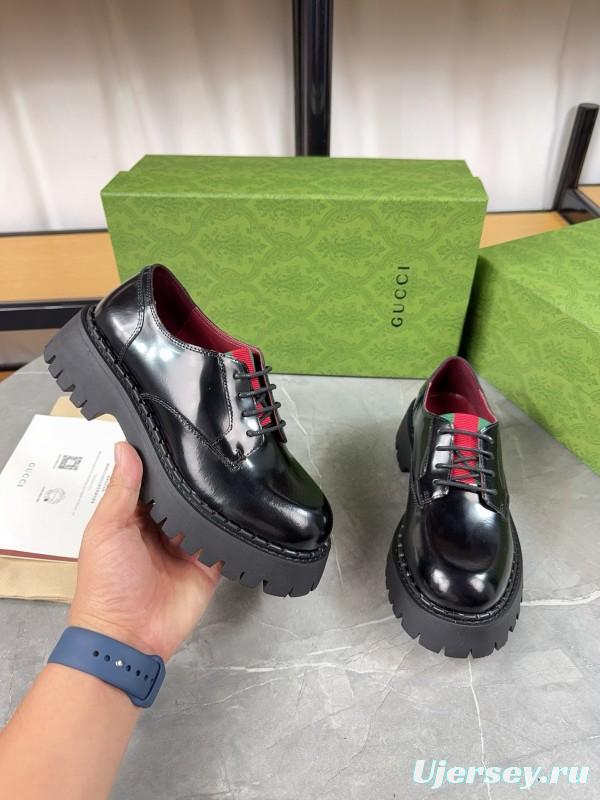 2024 Women Gucci Black Leather Oxford Shoes MJ00320