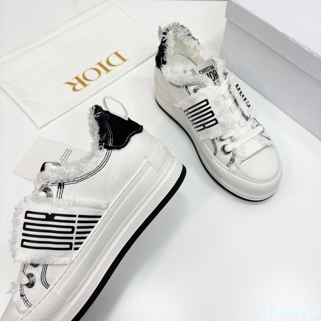 2025 Women Dior White Black Canvas Sneakers LY00300