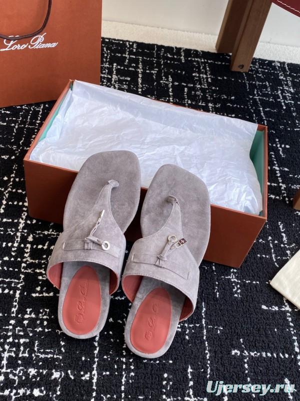 2025 Women Le Parmentier Grey Suede Thong Sandals KFY00280