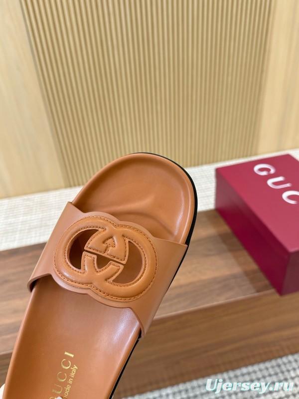 2025 Women Gucci Brown Leather Slides LY00230