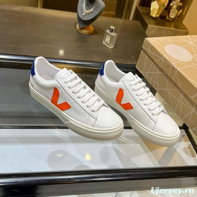 2025 Unisex VEJA White Orange Blue Leather Canvas Sneakers MJ00240