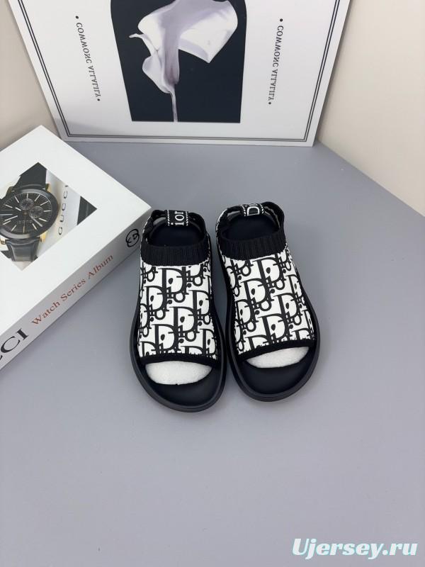 2025 Kids Dior Black White Fabric Sandals