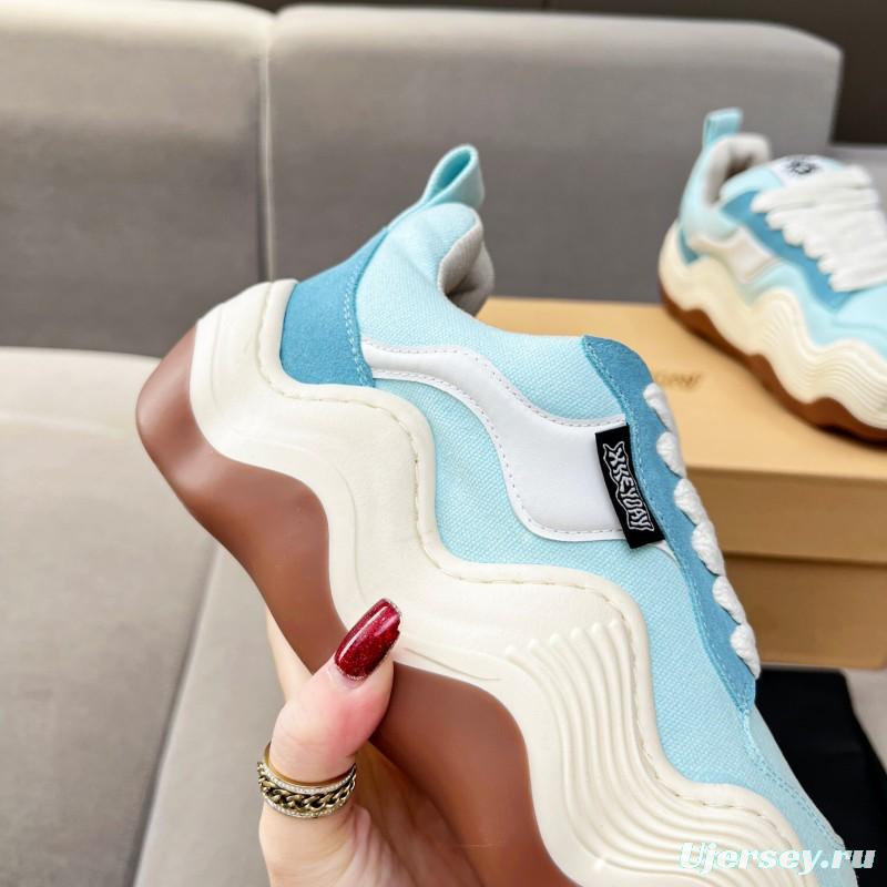 2025 Unisex HEYDAY Blue White Canvas Leather Wave Sneakers KFY00260